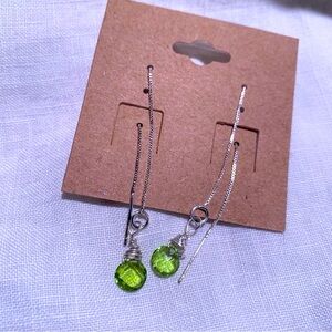 Sterling silver threader earrings with peridot faceted gemstone